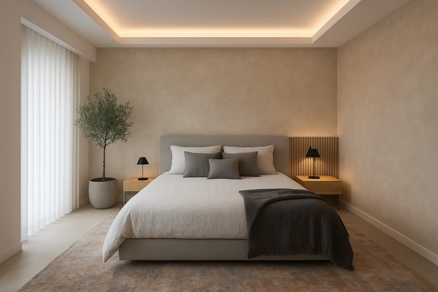 Dormitorio de lujo en piso piloto de Madrid diseñado por Mónica Cepedello